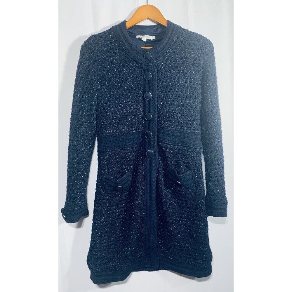 Boden Sweater Long Coat BLUE Cardigan Cotton Size 8 Fancy